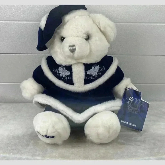 2000 Millennium Teddy Bear Special Edition Snowflake Plush White With Blue Outfi - Picture 1 of 11